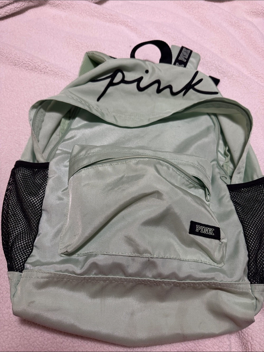 PINK Victoria's Secret Light Mint Men's Backpack with Black Mesh Accents